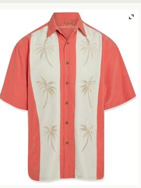 Bamboo Cay Paneled Pacific Palms Embroidered Shirt Mens Large
